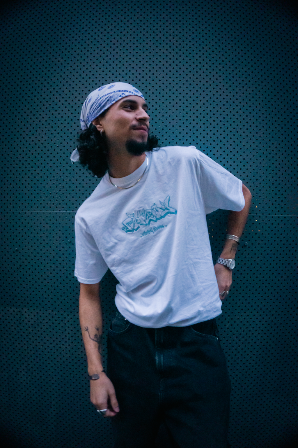 FATBOY EMBROIDERED T | WHITE + LIGHT BLUE