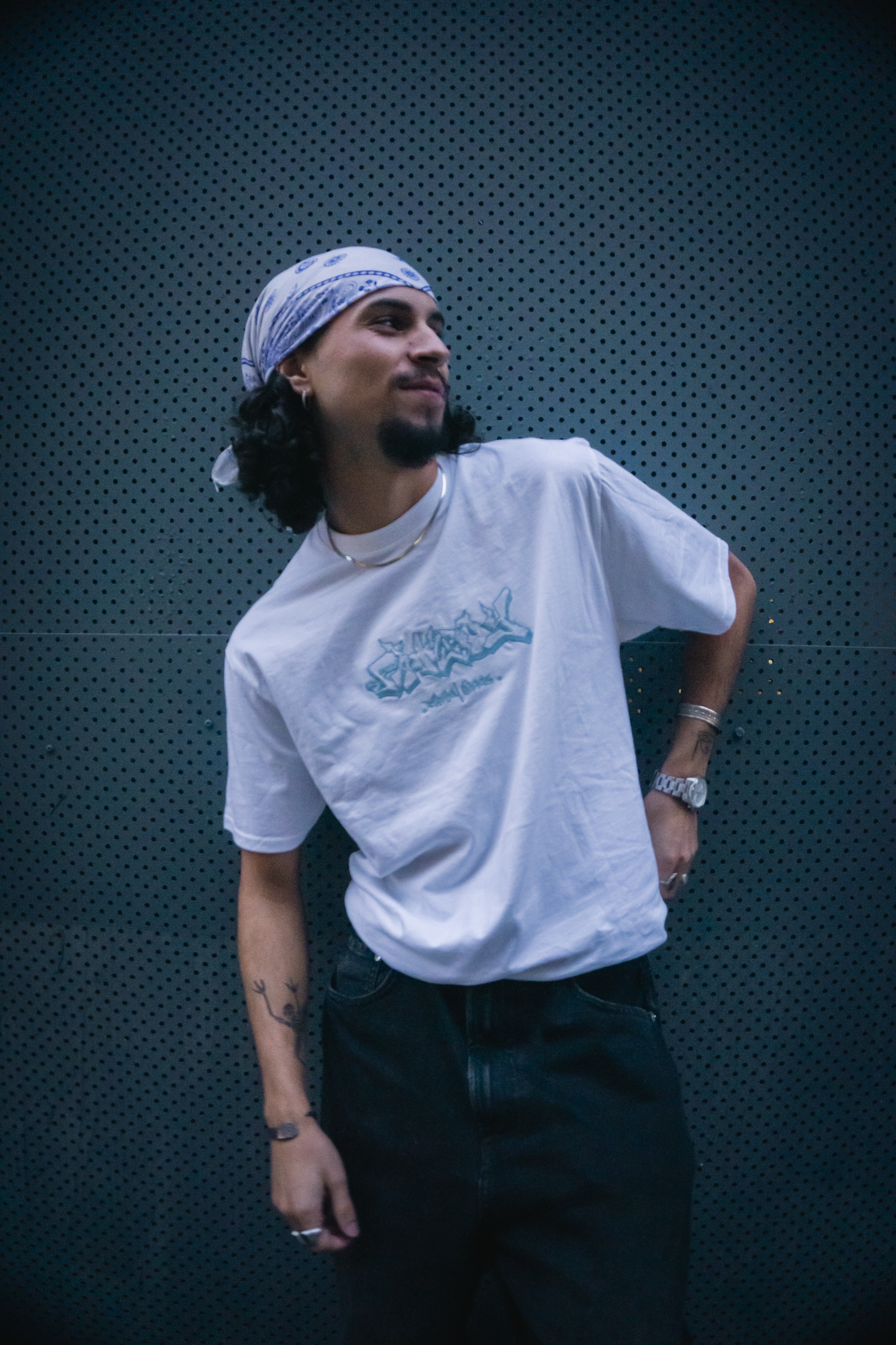 FATBOY EMBROIDERED T | WHITE + LIGHT BLUE