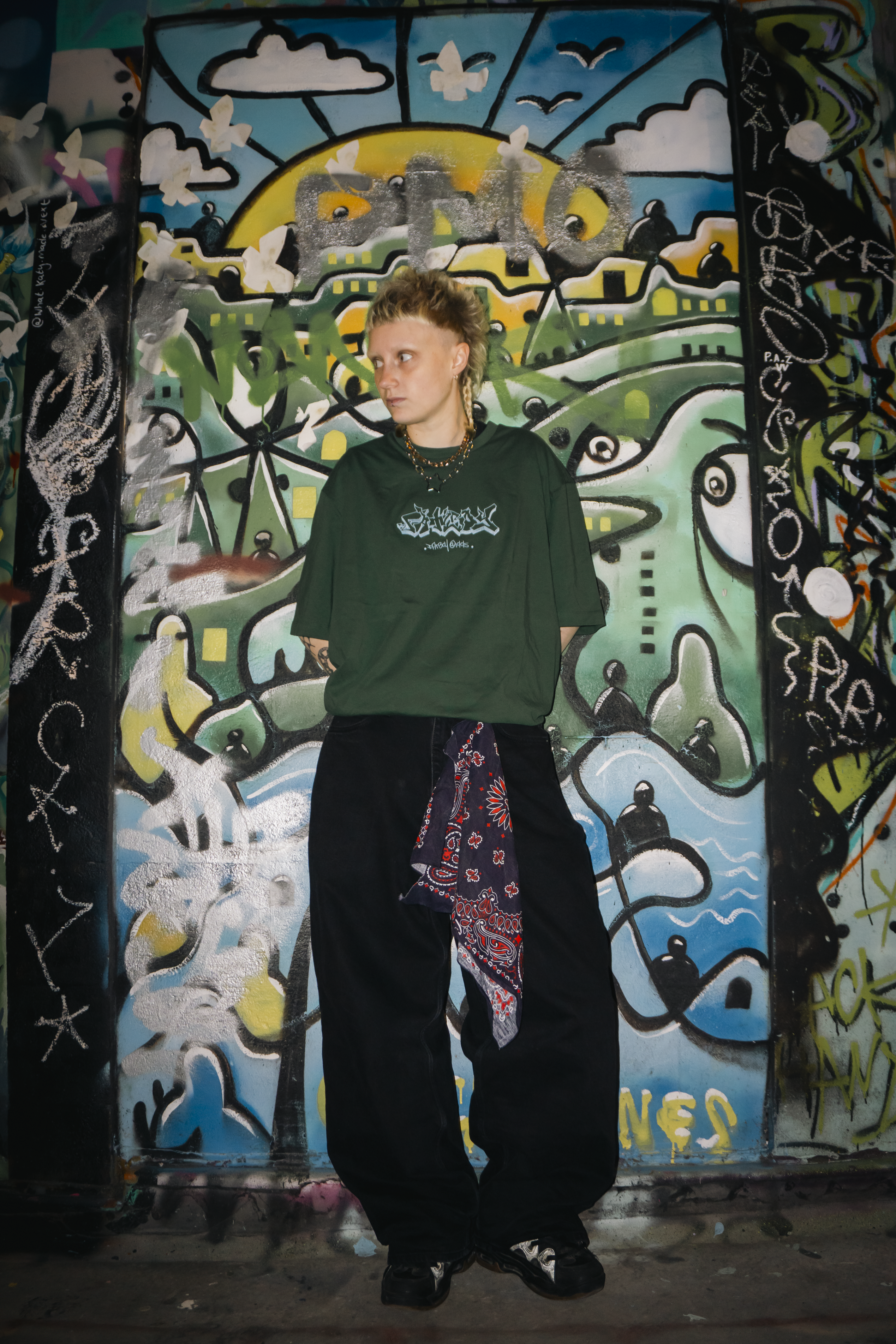 FATBOY EMBROIDERED T | GREEN + LIGHT BLUE