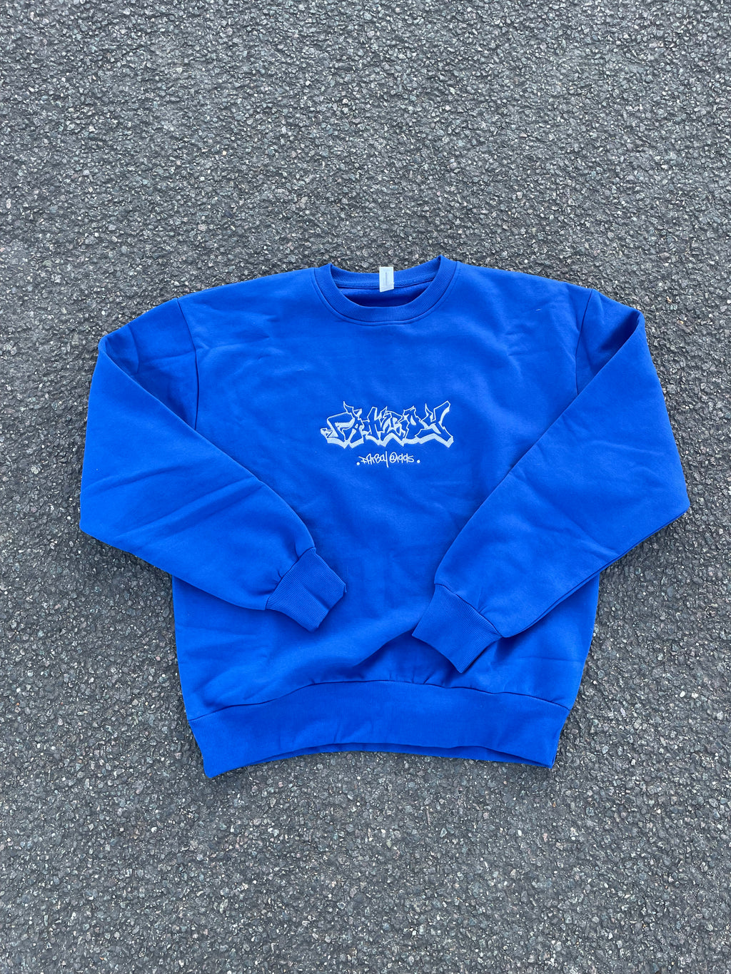 FATBOY ELECTRIC BLUE + WHITE STITCH EMBROIDERED CREWNECK