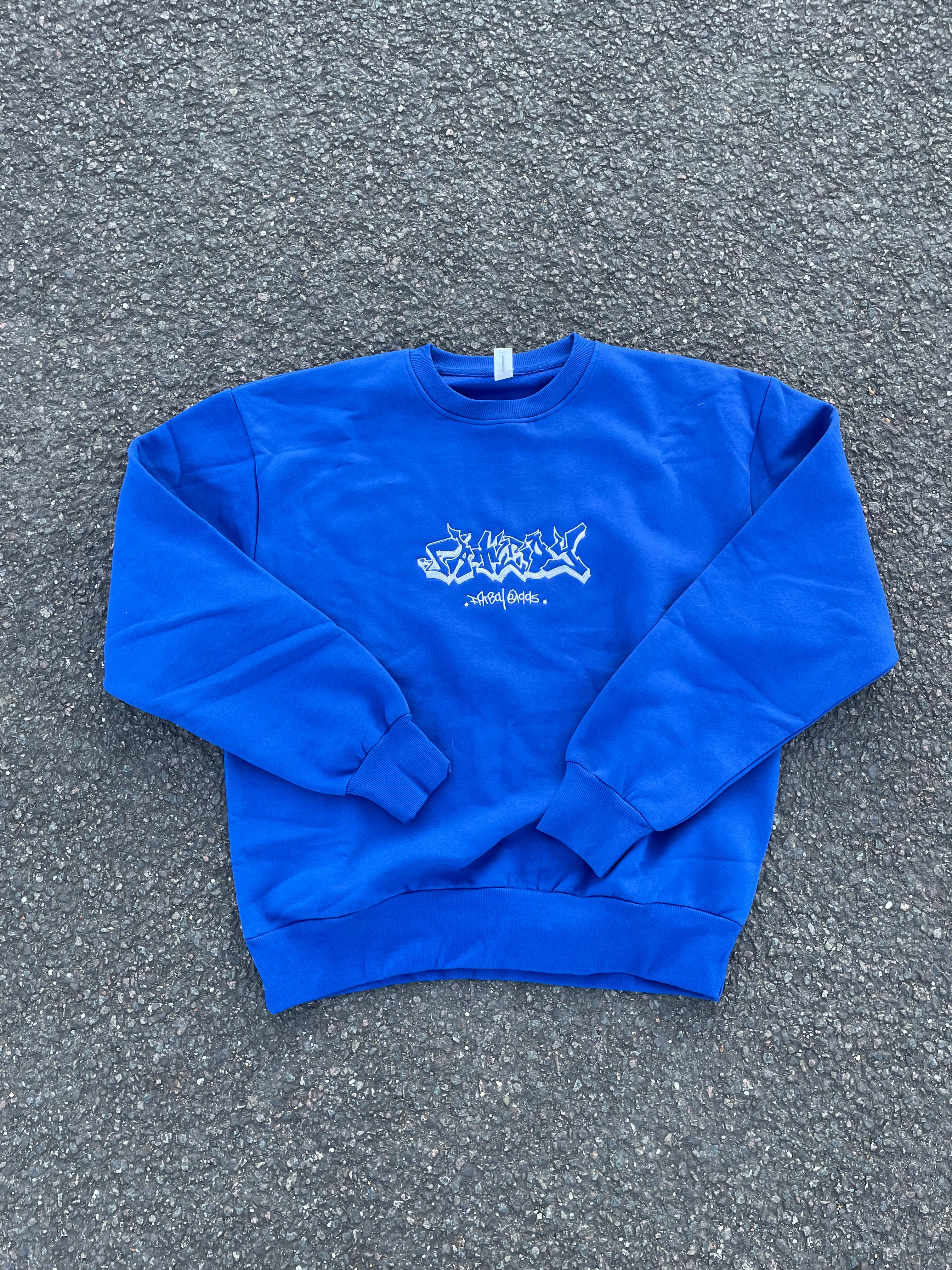 FATBOY ELECTRIC BLUE + WHITE STITCH EMBROIDERED CREWNECK
