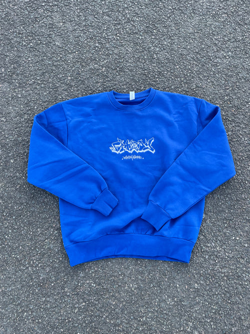 FATBOY ELECTRIC BLUE + WHITE STITCH EMBROIDERED CREWNECK