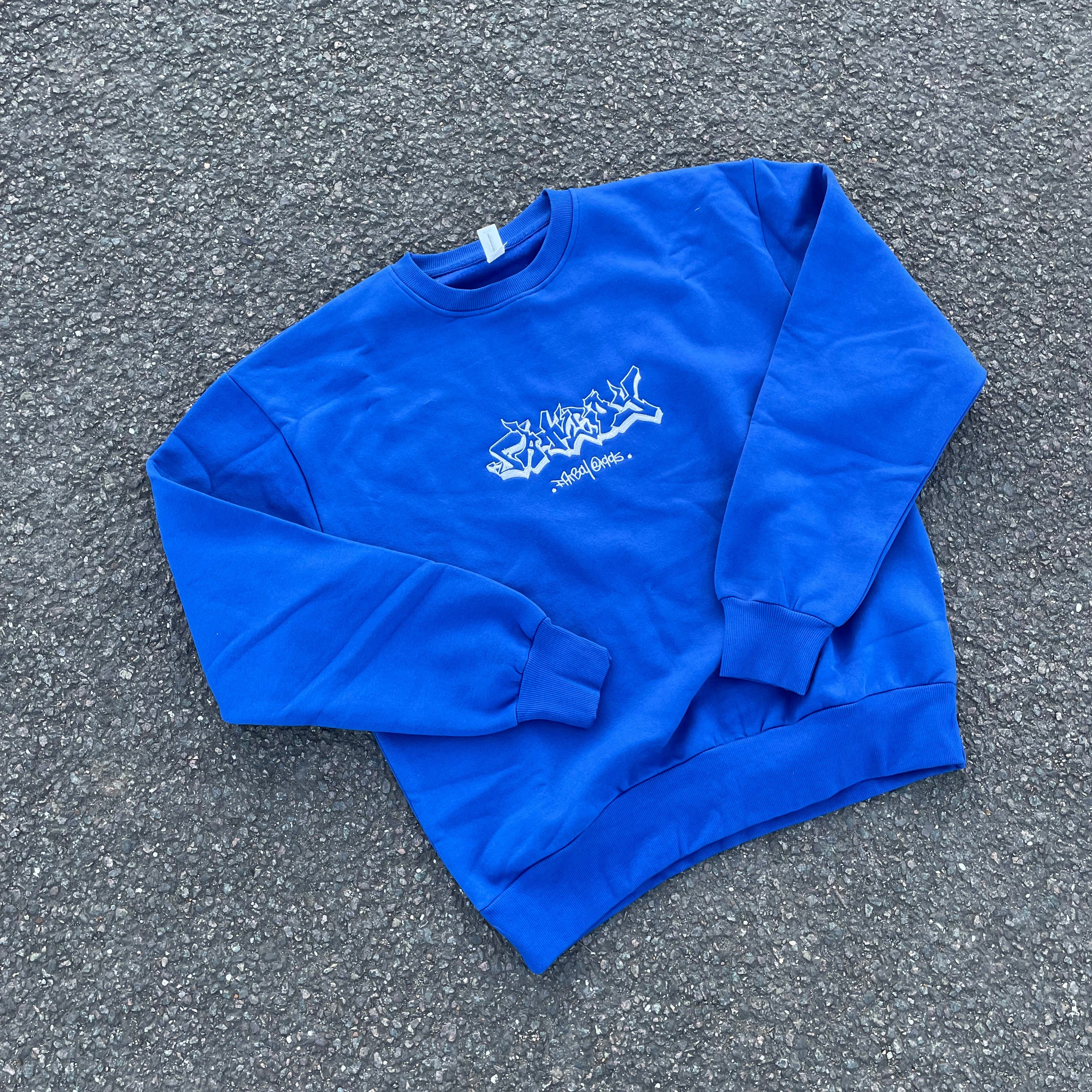 FATBOY ELECTRIC BLUE + WHITE STITCH EMBROIDERED CREWNECK
