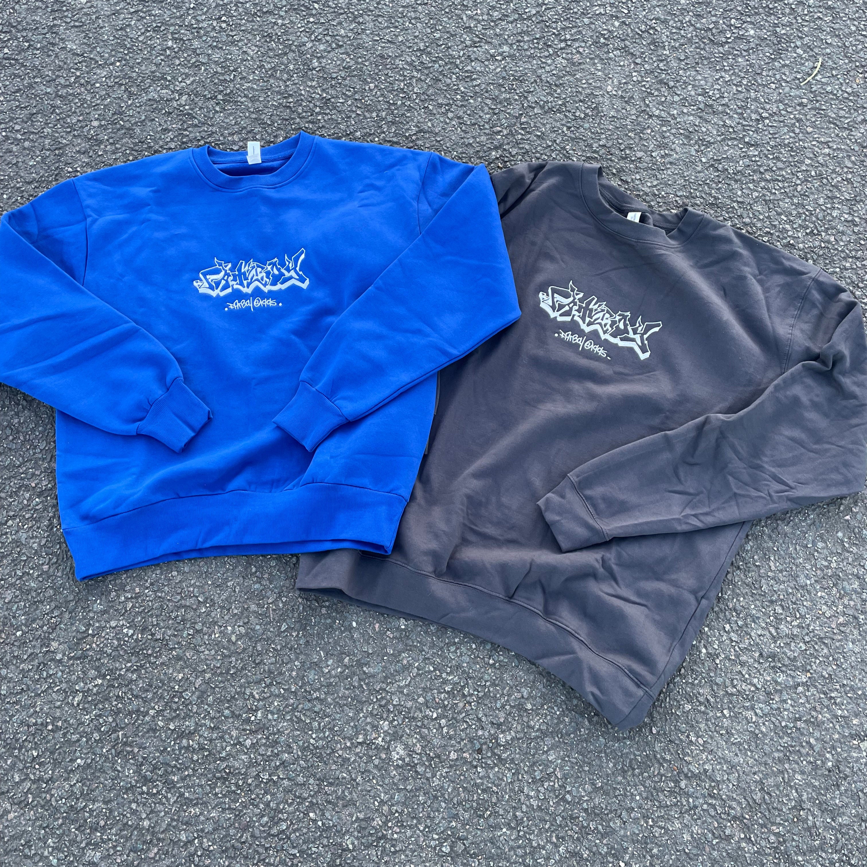 FATBOY ELECTRIC BLUE + WHITE STITCH EMBROIDERED CREWNECK