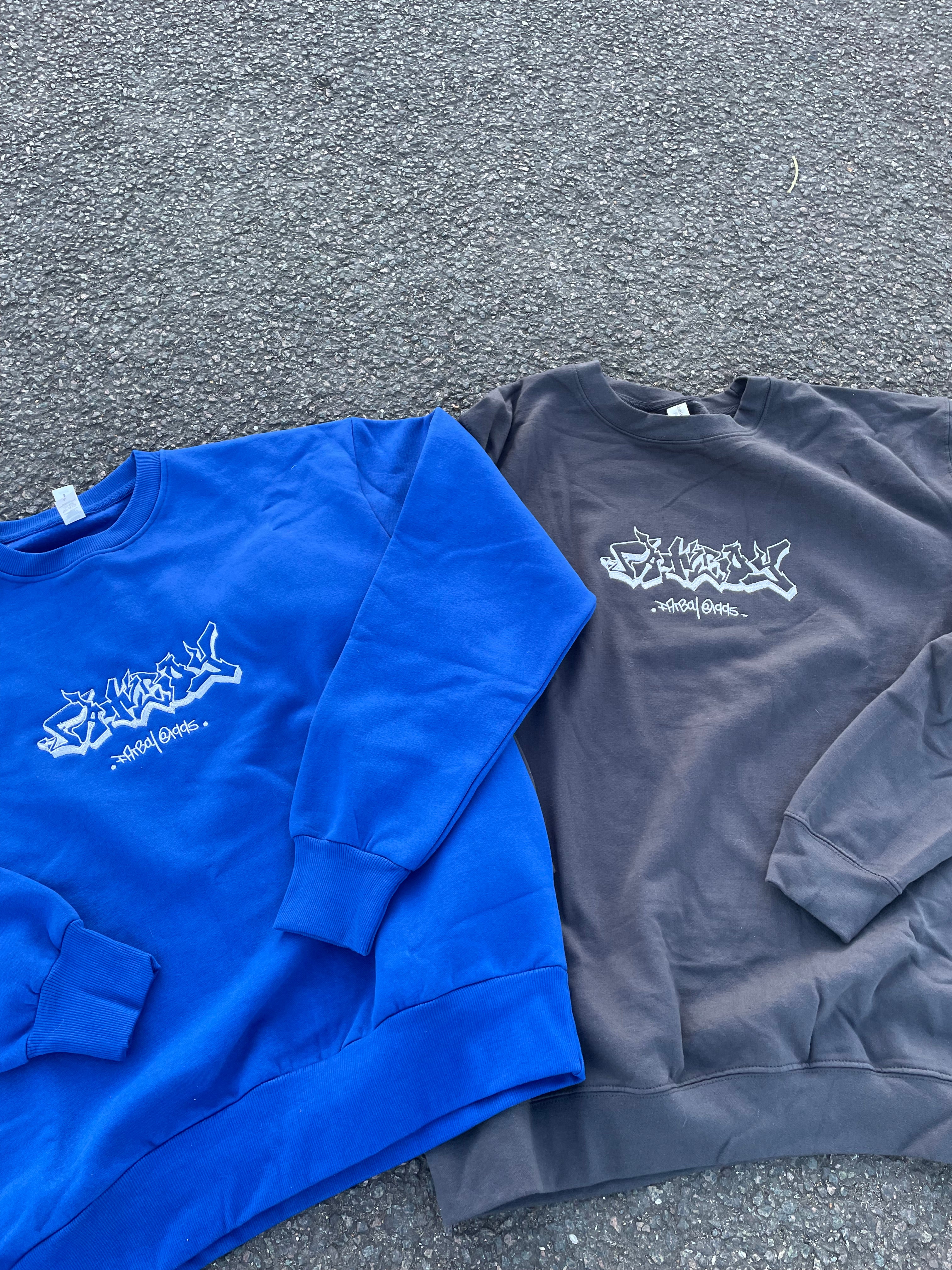 FATBOY ELECTRIC BLUE + WHITE STITCH EMBROIDERED CREWNECK