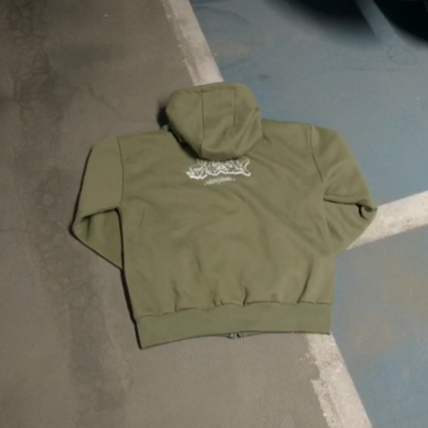 FATBOY GREEN + WHITE EMBROIDERED ZIP UP ZIPPER HOODIE